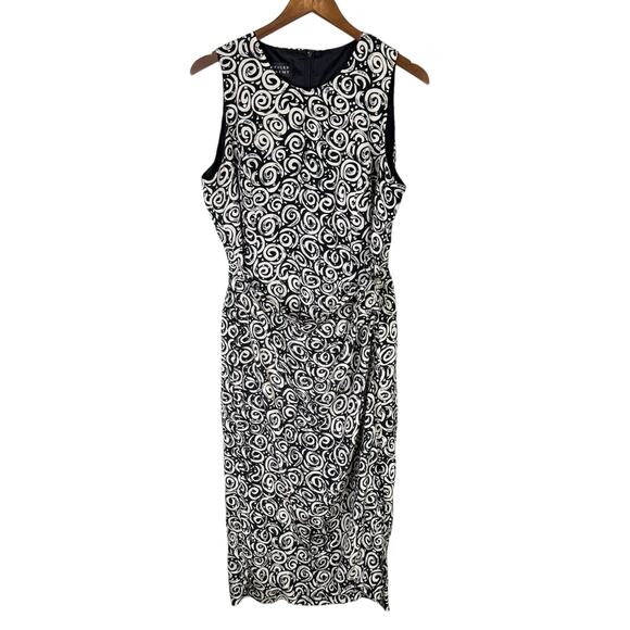 Spenser Jeremy Vintage Sleeveless 100% Silk Black and White Swirl Sheath Dress - Picture 7 of 9